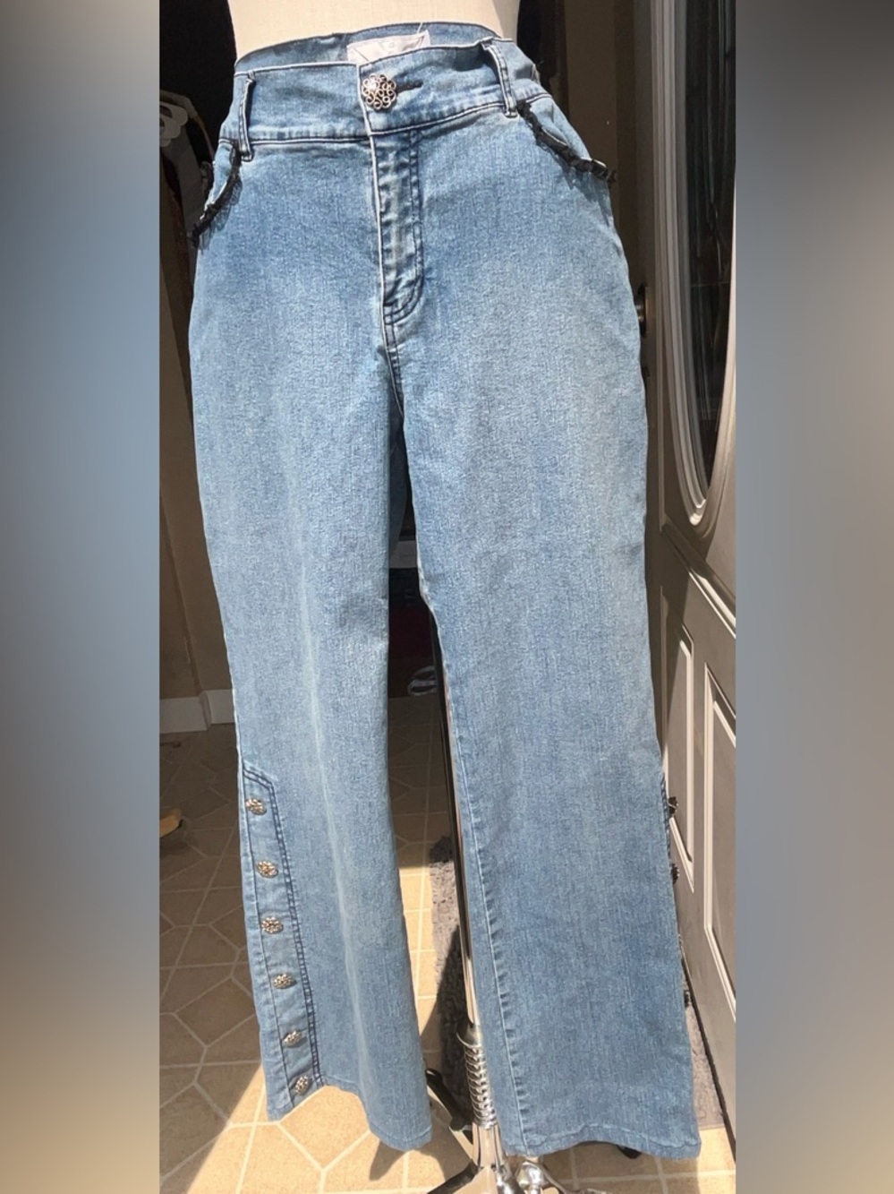Light Blue Wide Leg Jeans with Button Detail